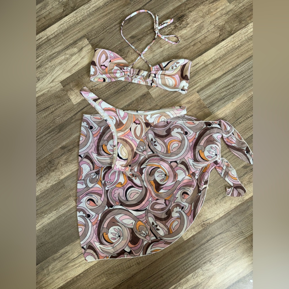 White fox Retro Swirl Bikini Set (pink, brown & white)